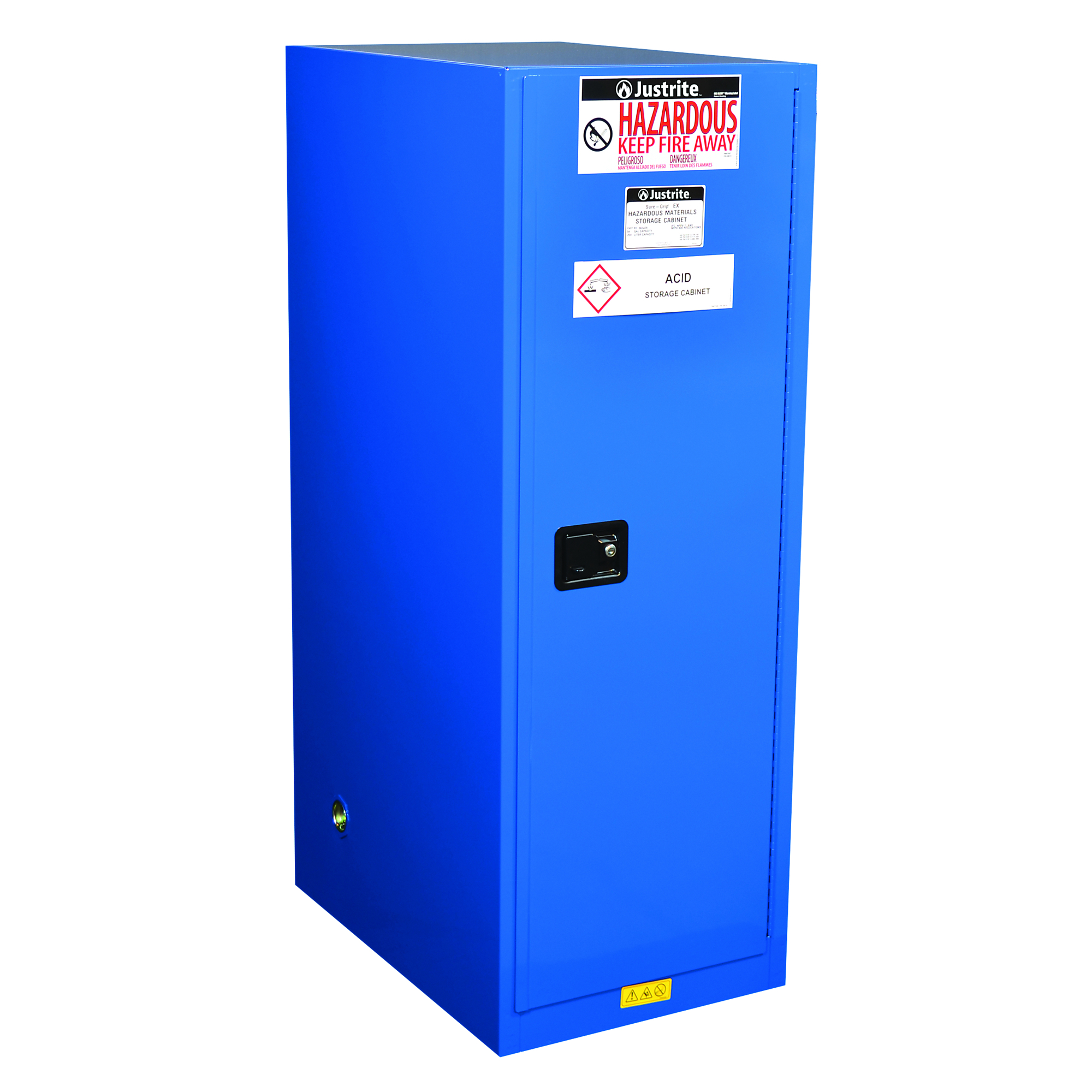 Justrite Hazardous Material Cabinet — 54-Gallon, 3 Shelf, 1 Door, Self-Close, Royal Blue, Model# 865428